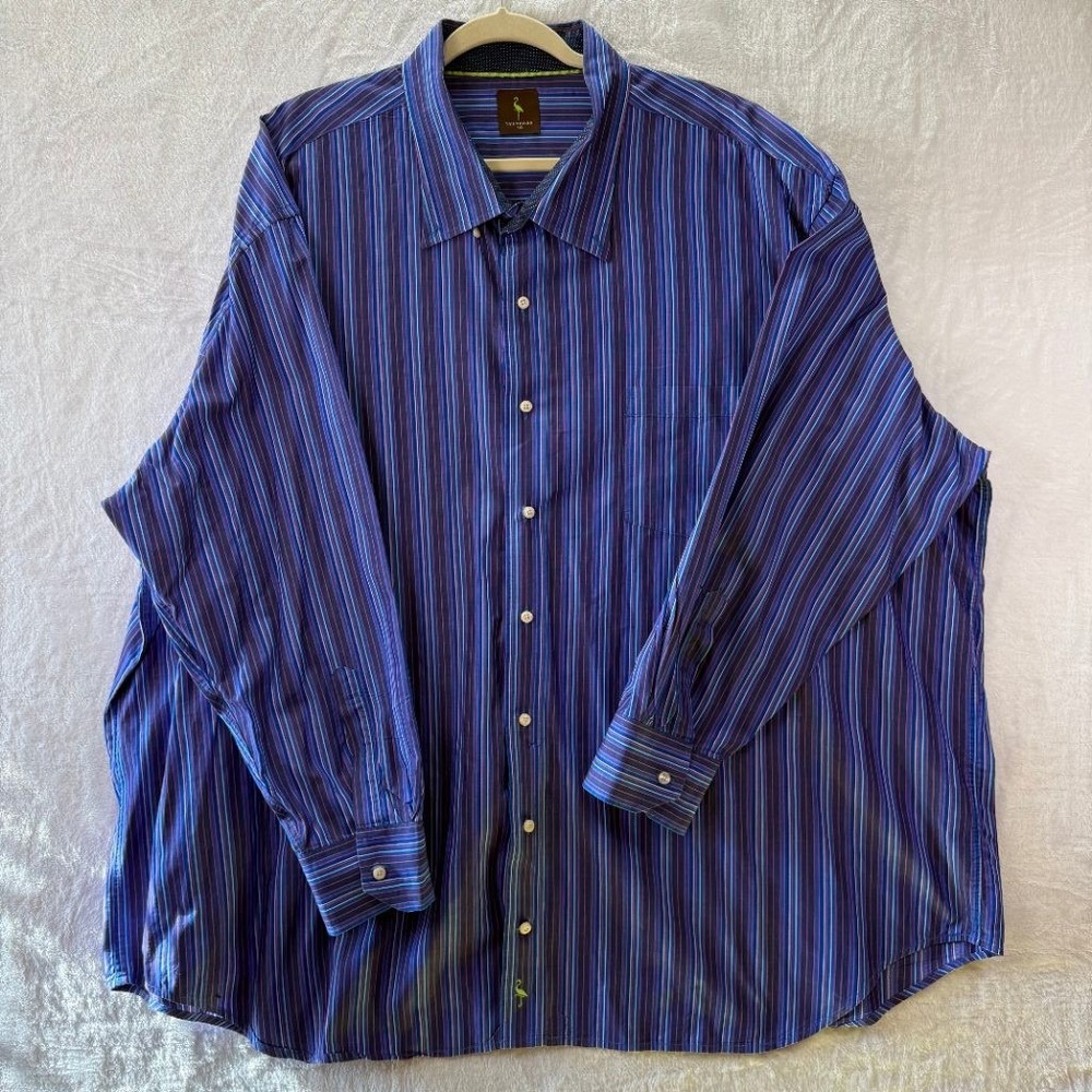 Tailorbyrd 4XL Mens Blue Purple Pink Striped Long Sleeve Button Down Shirt Cotto